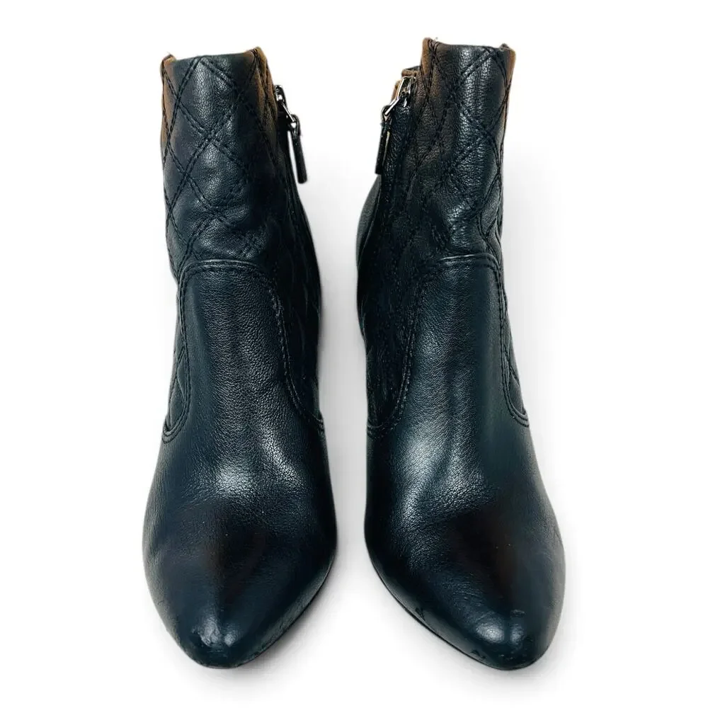 Tory Burch Orchard Black Quilted Leather Stiletto Ankle Booties Buckle Size 8.5